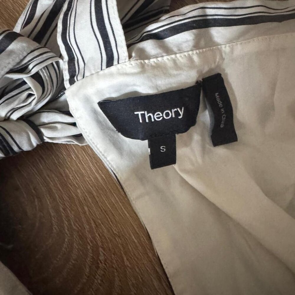 Theory Women's Black Striped Cotton Tie-Back Sleeveless Midi Dress Size S‎ - Picture 4 of 6